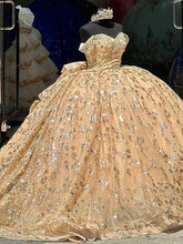 Luxury Champagne Ball Gown Off-Shoulder Sequined Beaded Tiered Tulle Dress for Quinceanera Sweet 16 & Evening Galas